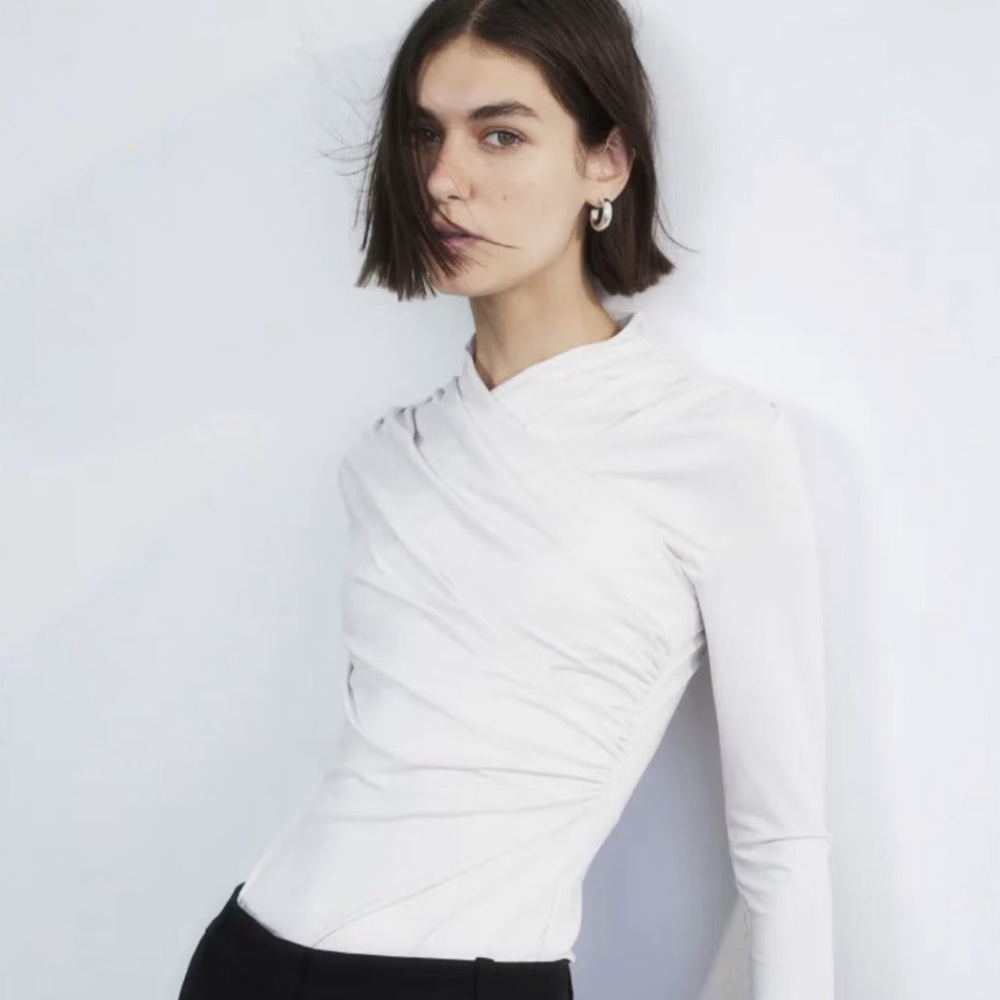 H&M Cream Draped Women's Blouse Jersey Wrap Top